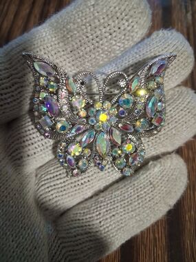 Aurora Crystal Butterfly Brooch - Iridescent Sparkle